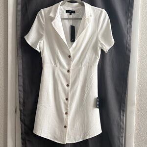 NWT Lulu's Central Park Sweetie White Linen Collared Button up Mini Dress SZ S